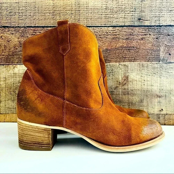 Sundance Catalog Leann Suede Cognac Ankle Booties - Picture 2 of 9